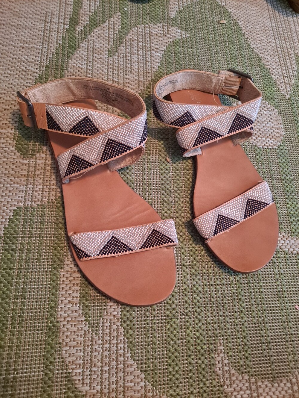 Mossimo Women’s Beaded Ankle-Strap Sandals in Tan and Black